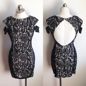 ASOS Lace Mesh Cold Shoulder Open Back Dress